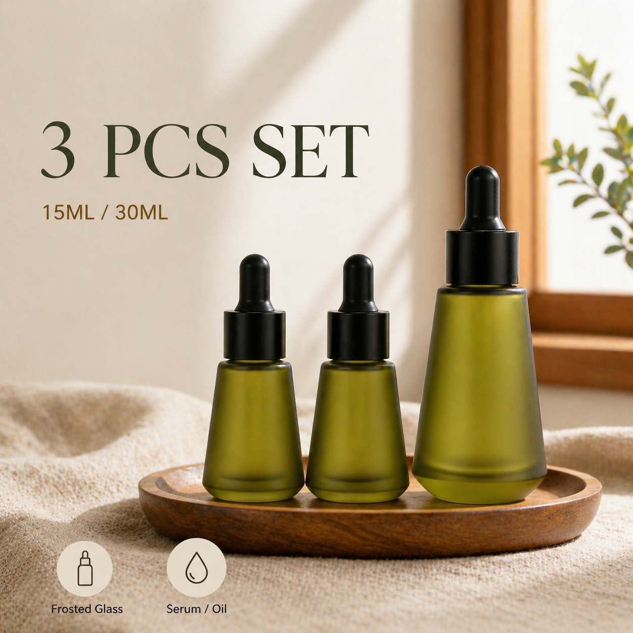 Juice Bottle Dropper - 15ml 30ml Frosted Olive Green Glass