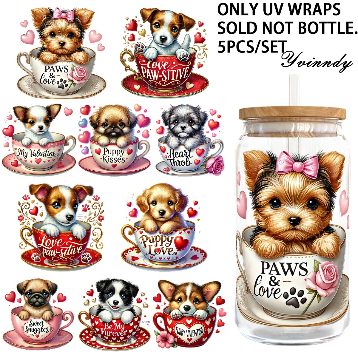5Pcs/Set Valentines Puppy 16OZ – обзор и цена Rdta Tank Glass