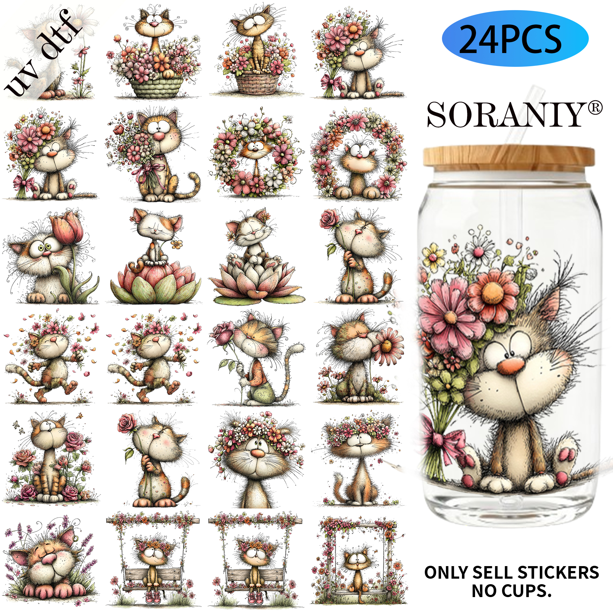 24PCS/Set Whimsical Floral Cat – обзор и цена Rdta Tank Glass